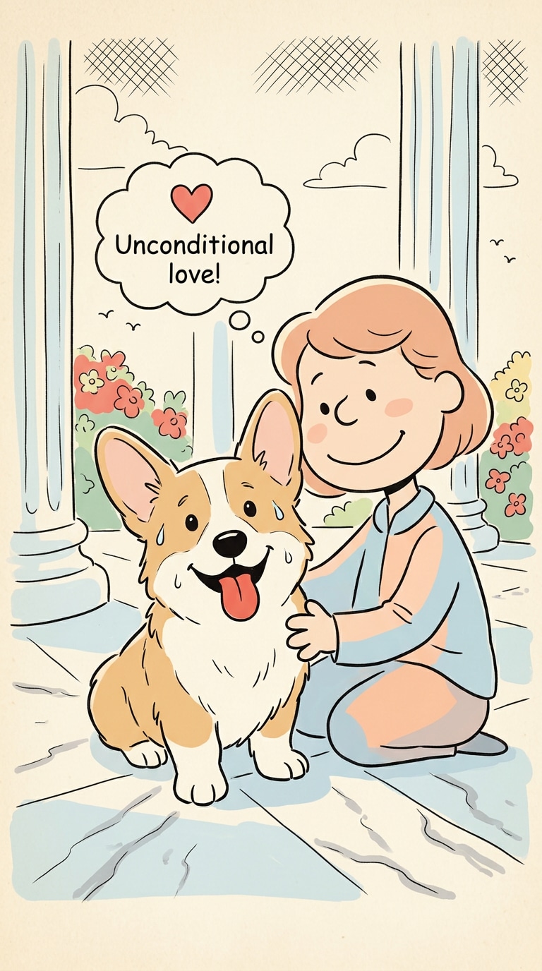 Pet and owner Snoopy-style comic moment