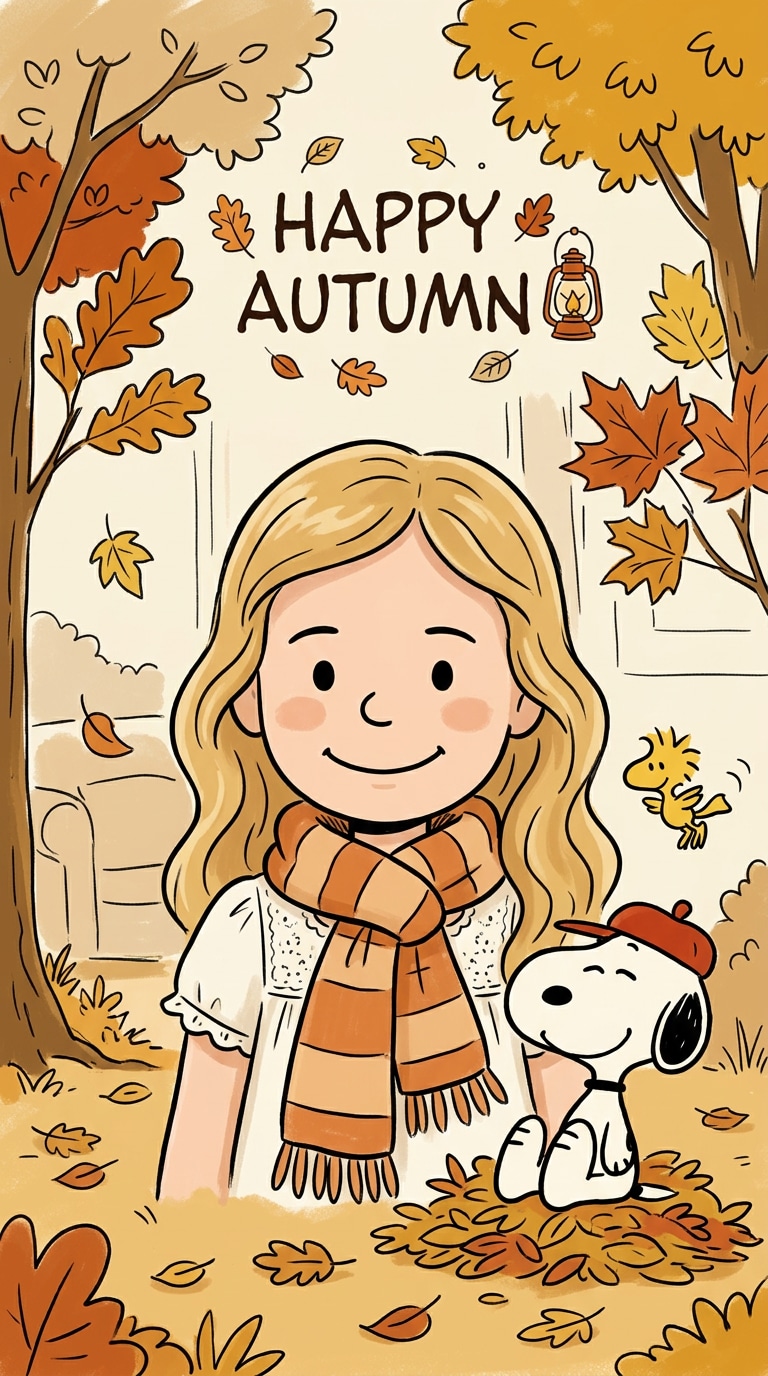 Cozy autumn Snoopy-style cartoon edit