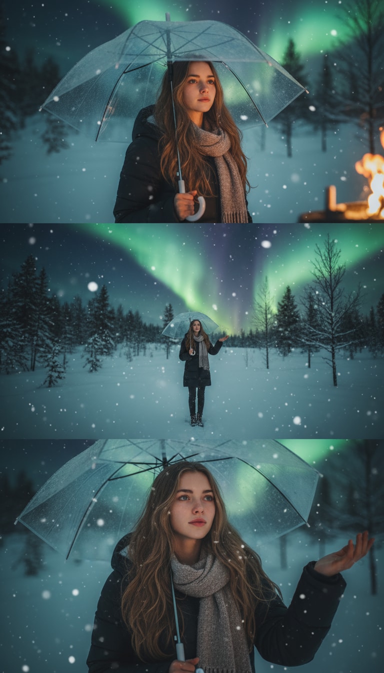 Aurora snow photo template