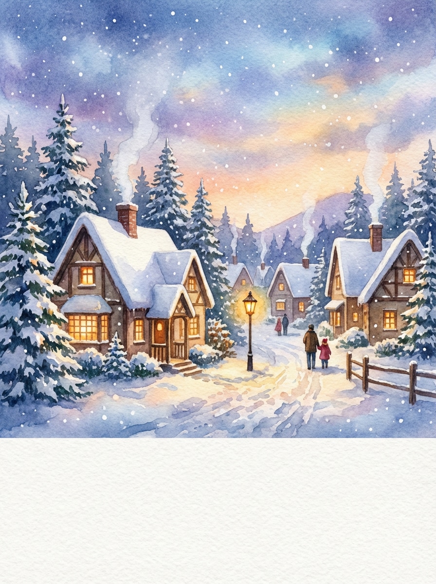 Snowy Village Watercolor