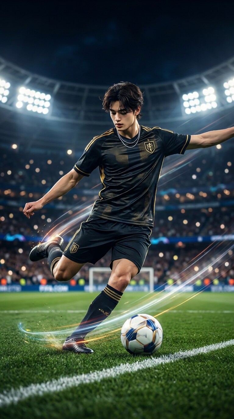 スタジアム背景サッカー選手トレカ風画像