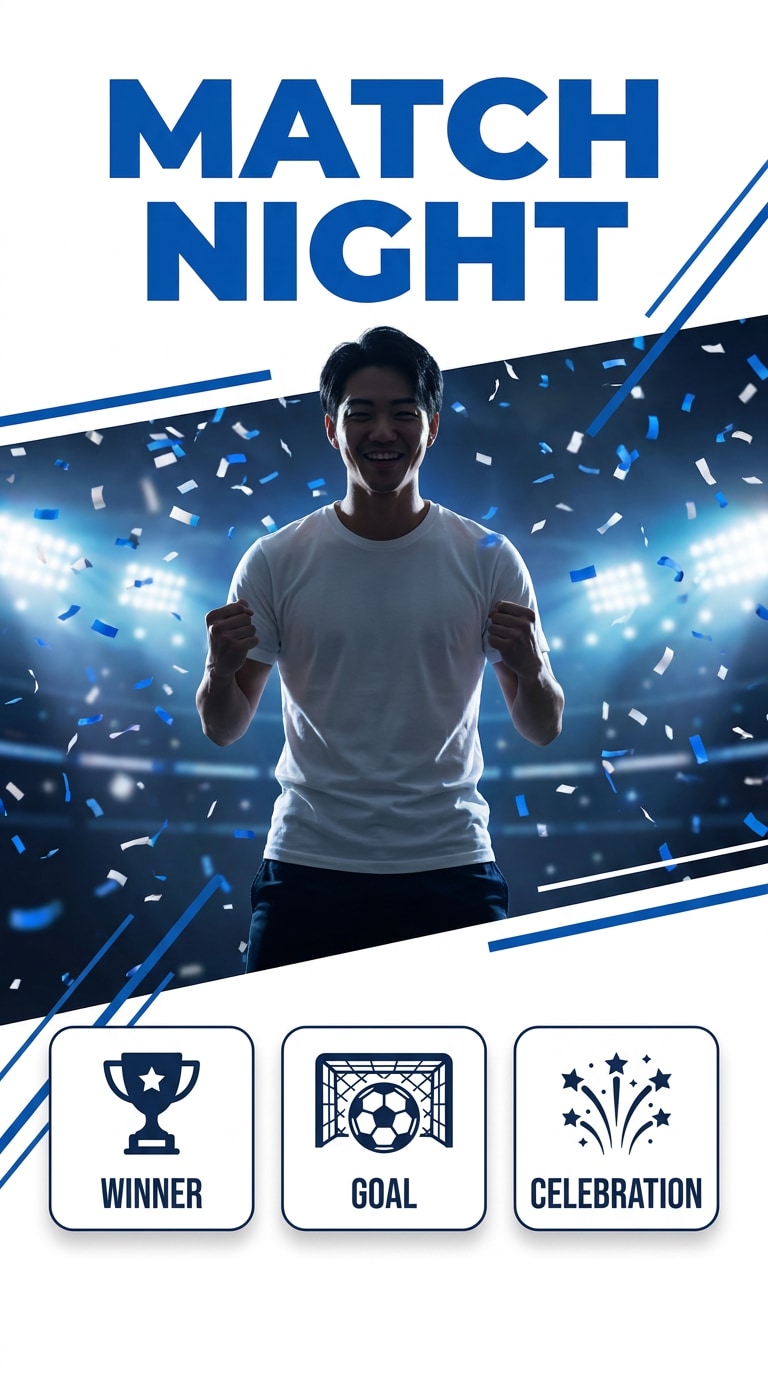 縦型サッカー勝利SNSストーリーAI画像