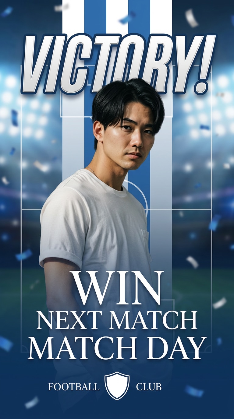 正方形サッカー勝利SNSカードAI画像