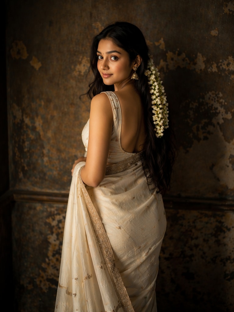 Viral Saree Back Pose Prompt