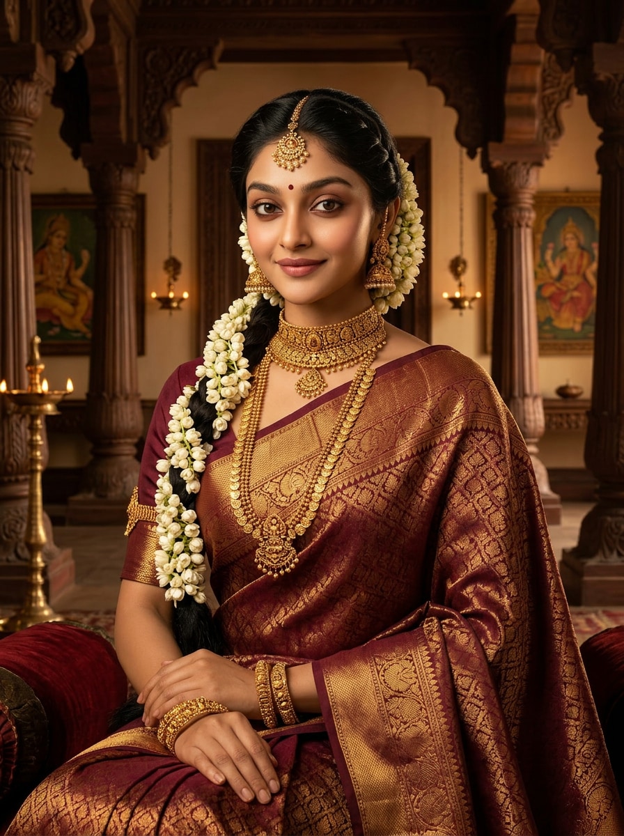 Royal South Indian Queen Portrait south indian prompt for gemini girl