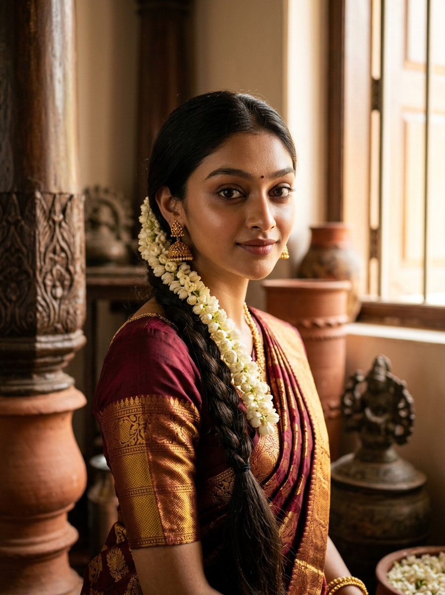 Tamil Traditional Half Saree Look south indian prompt for gemini girl
