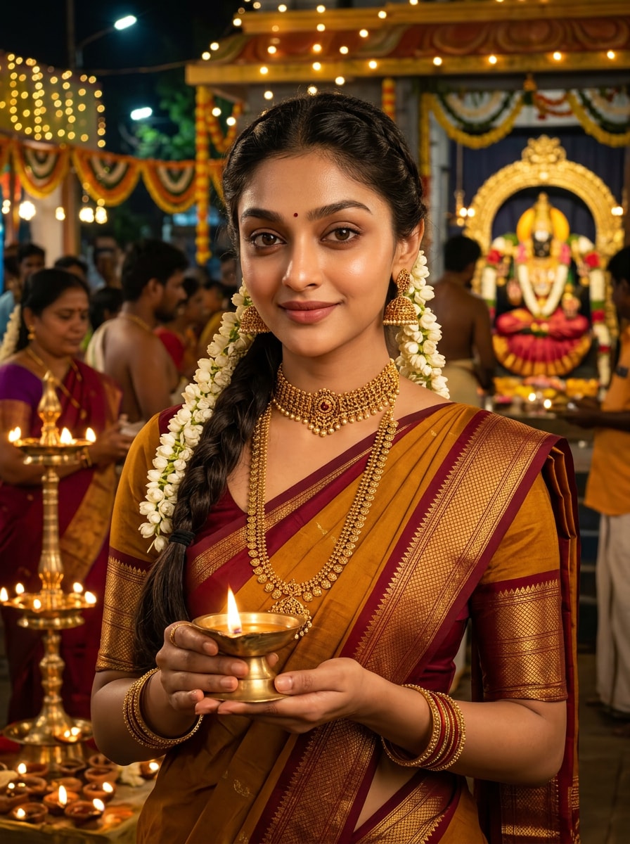 Traditional South Indian Festival Look south indian prompt for gemini girl