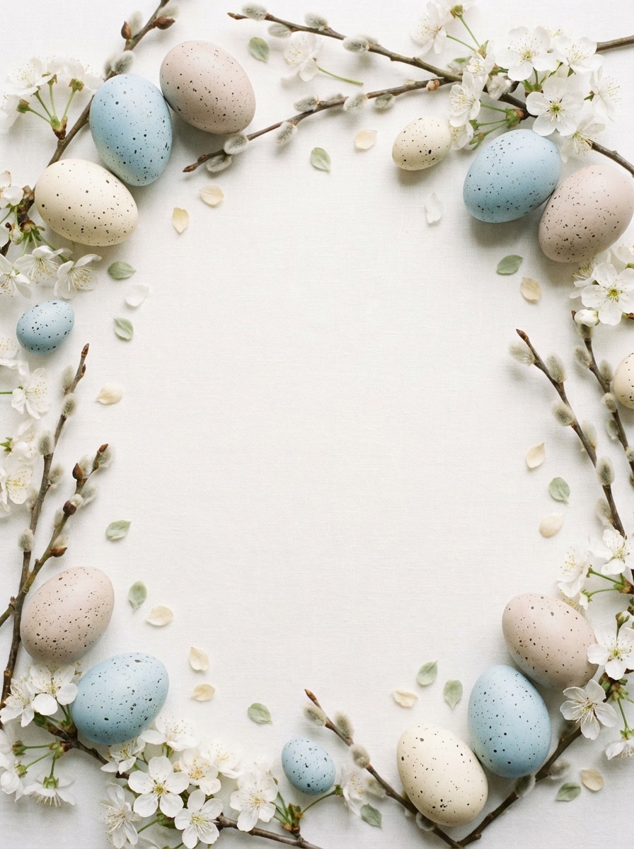 Speckled egg border greeting Easter background