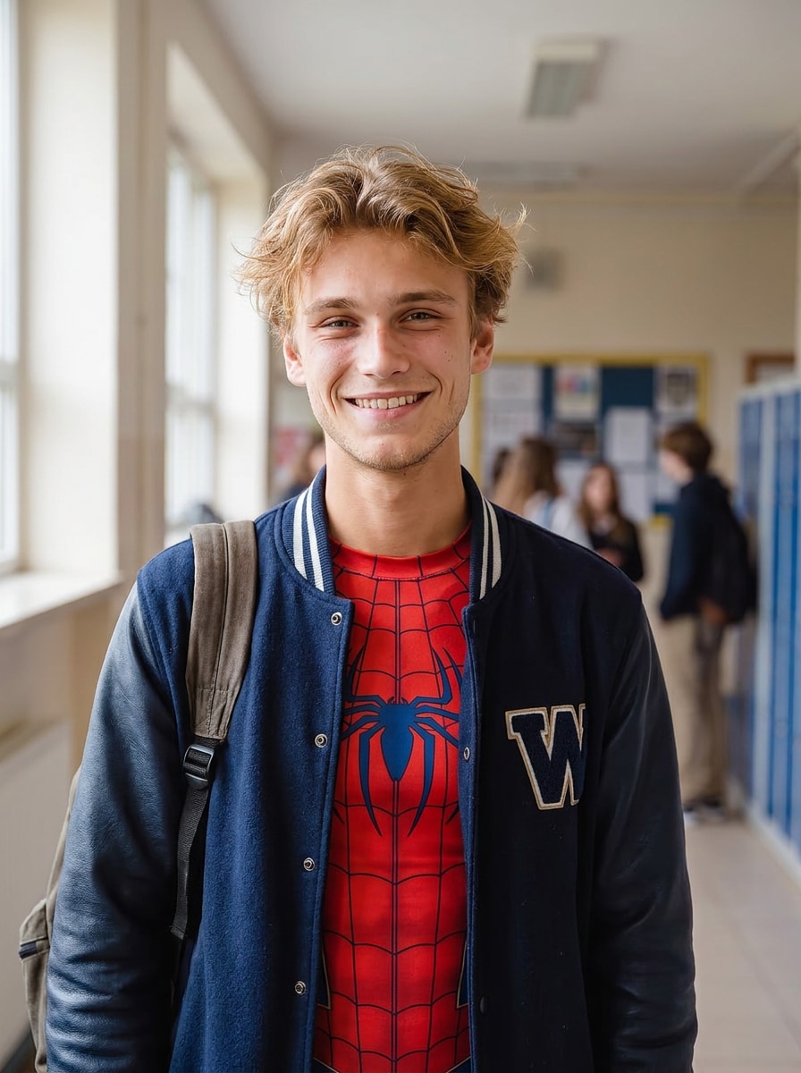 SpiderMan school hallway trend prompt