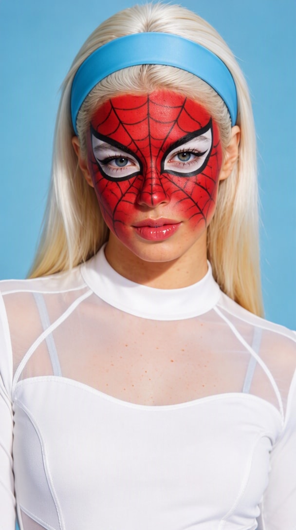 Spiderman web face makeup transformation