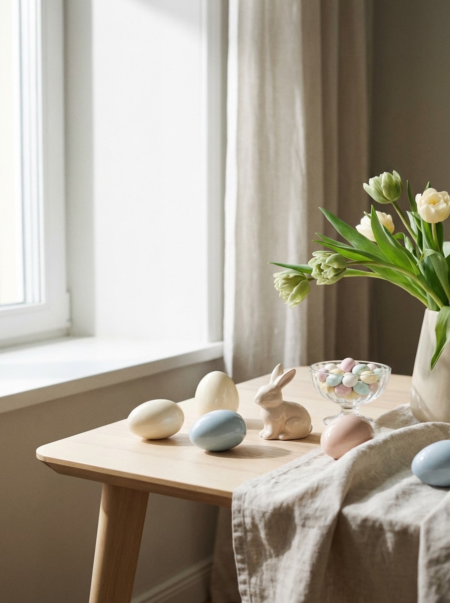 Spring window light still life Easter background