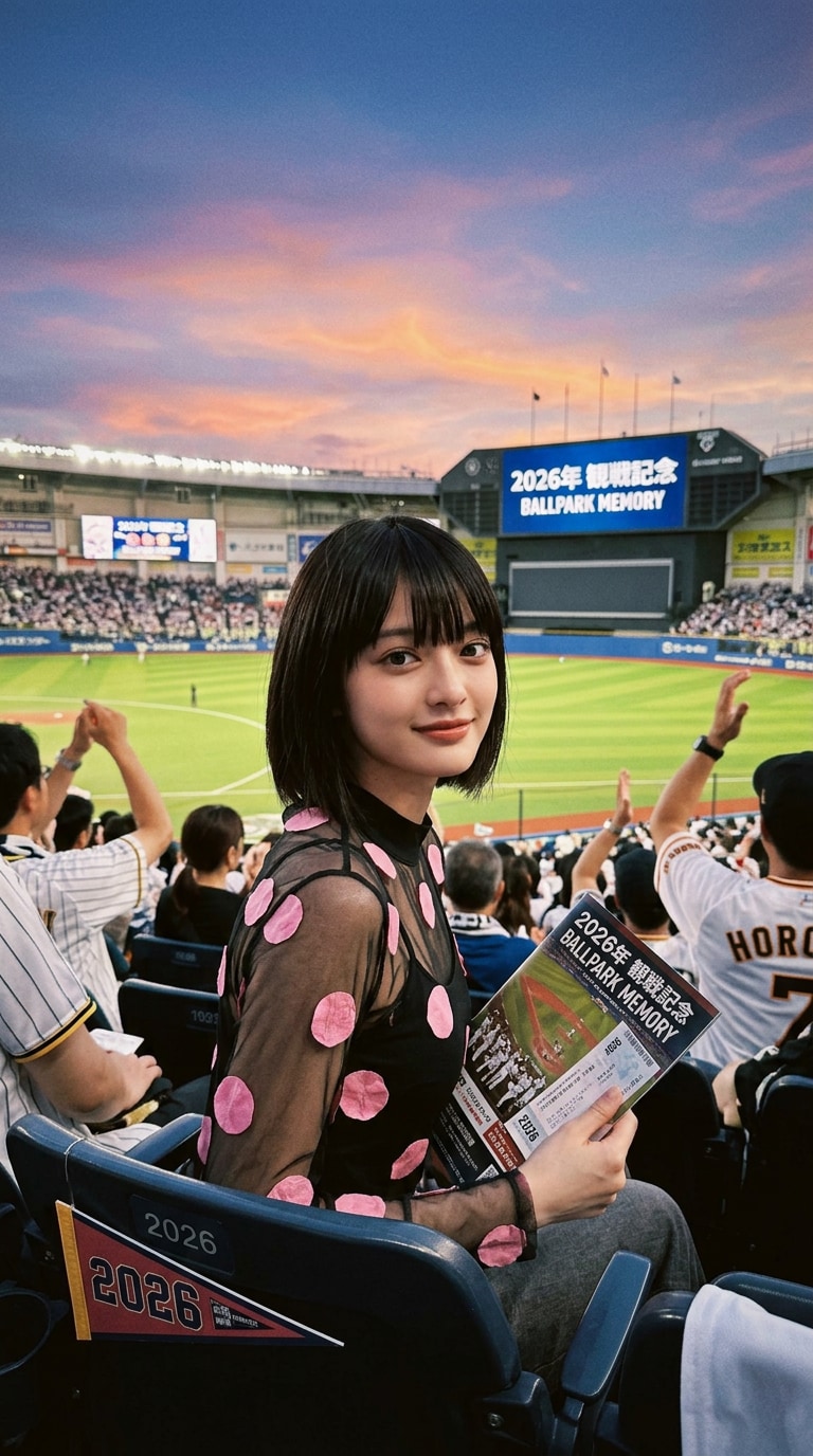 夕方の球場メモリアル写真風