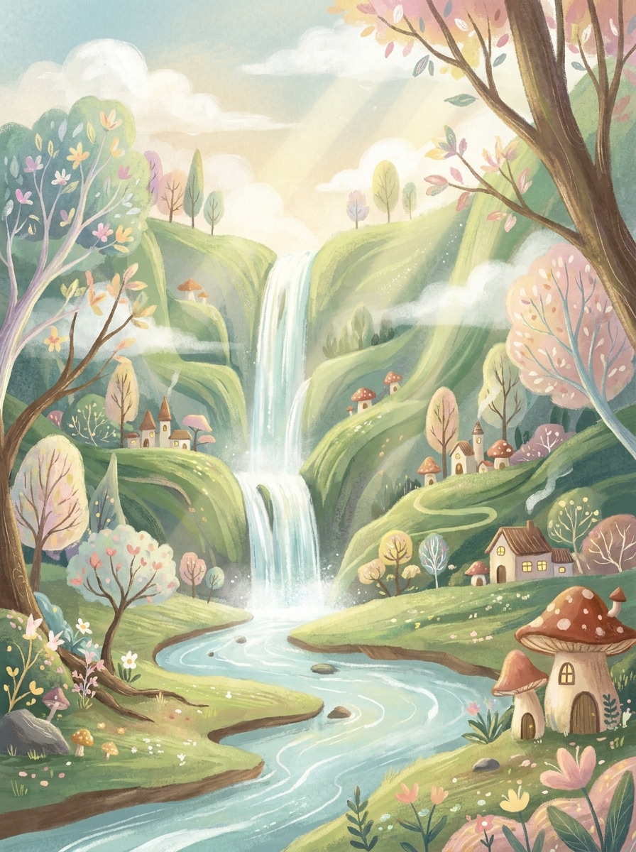 Whimsical Painted Waterfall