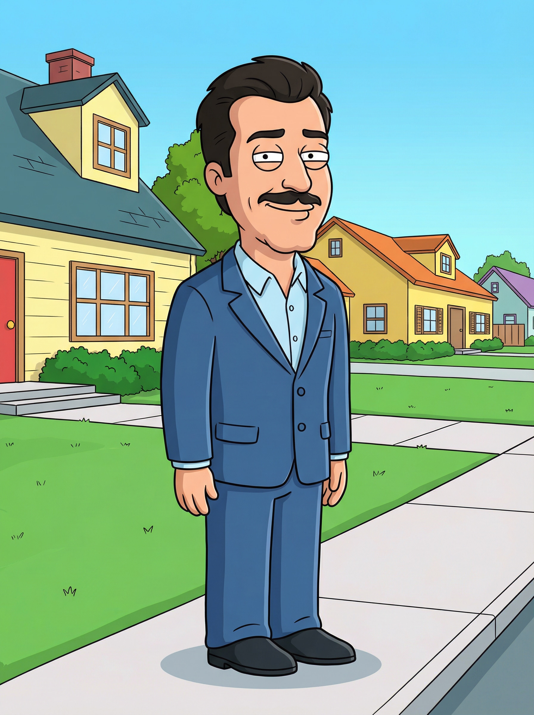 Suburban Cartoon Scene