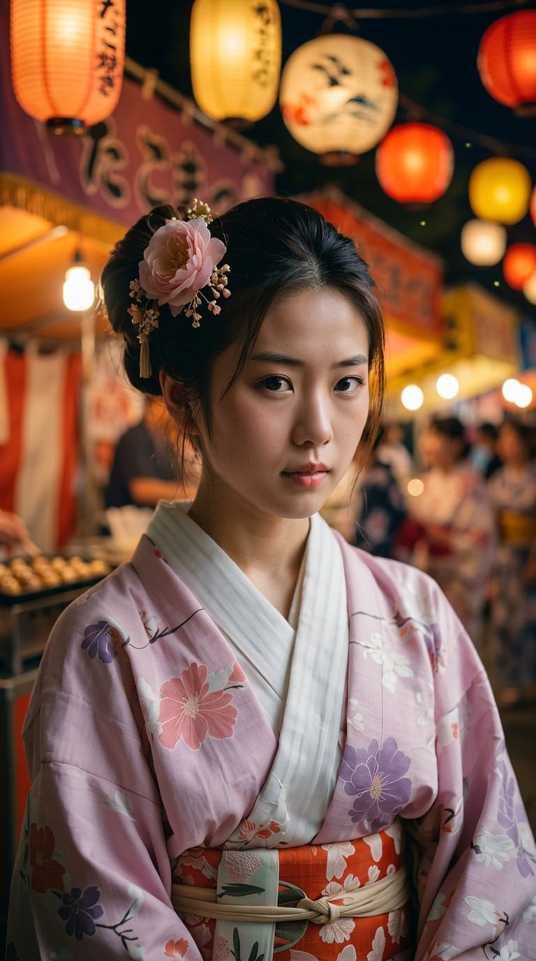 夏祭りの定番記念写真風