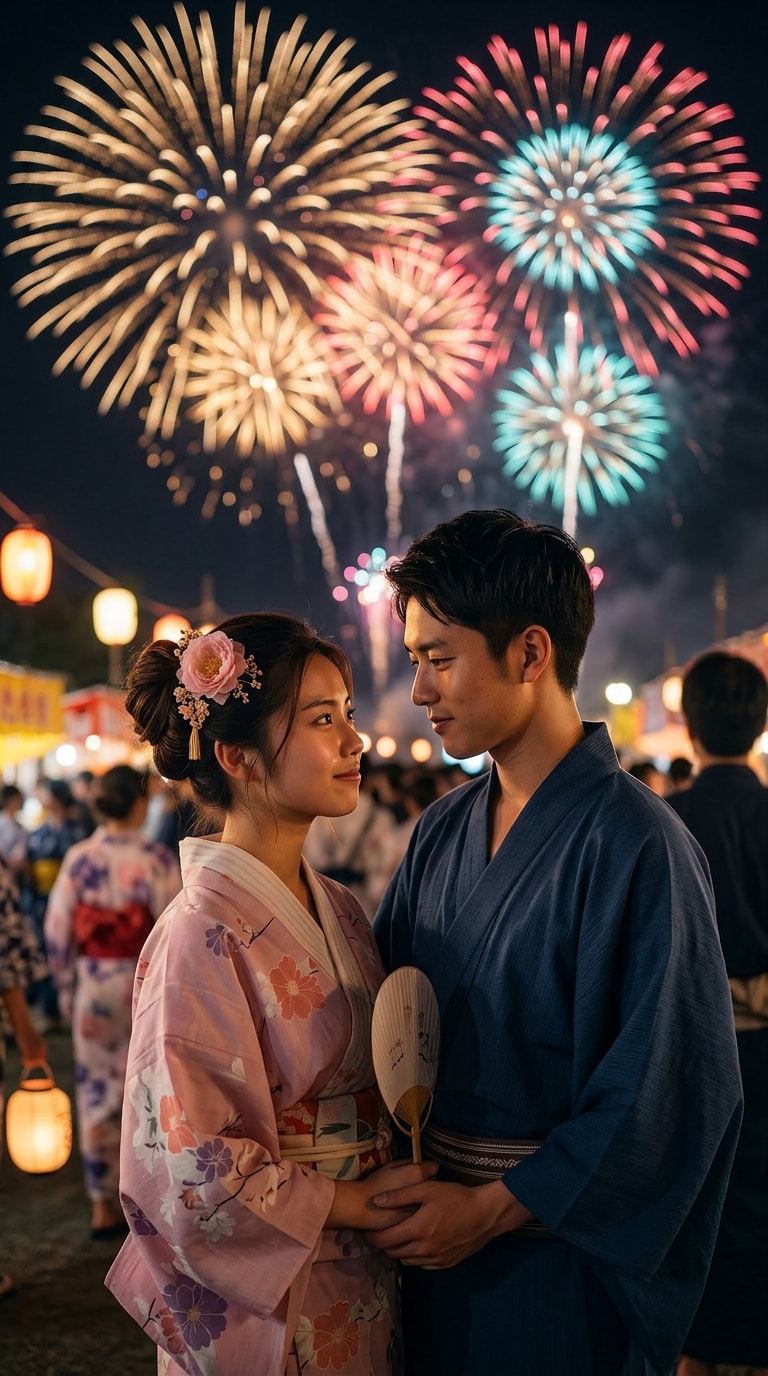 カップル向け花火デート写真風