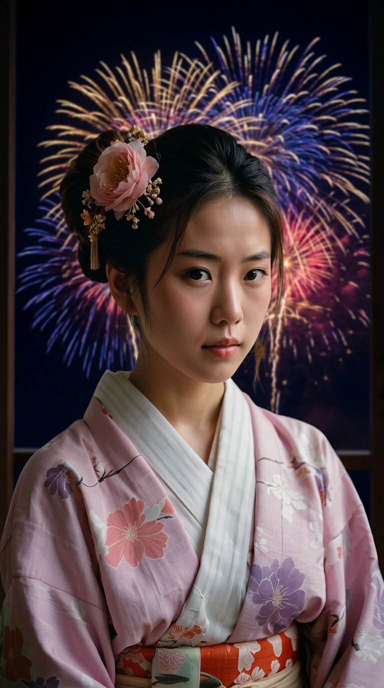 夜でも顔がきれいに見える花火写真補正風