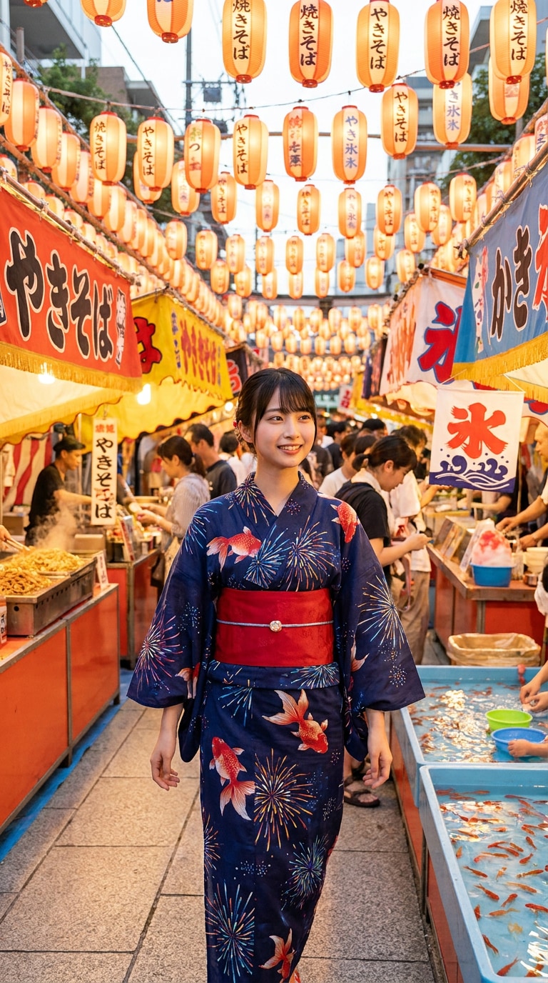 夏祭り 屋台 AIイラストプロンプト