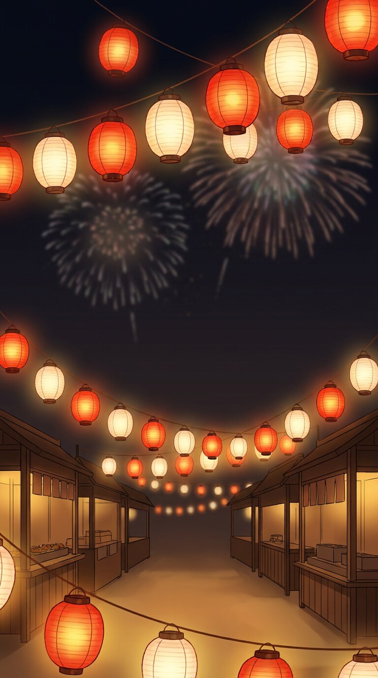 提灯 夏休み 背景 AIイラストプロンプト