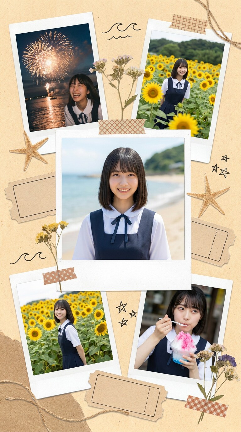 夏休み アルバム コラージュ AIプロンプト