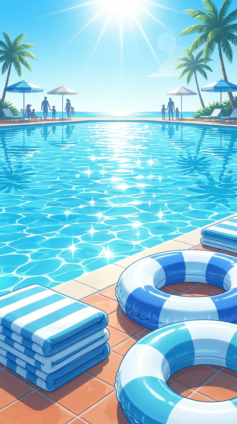 プール 夏休み AI画像生成プロンプト