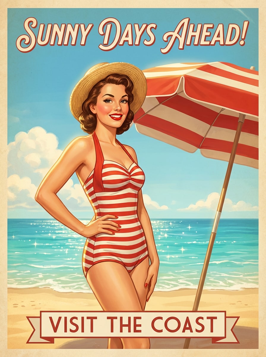 Sunny beach pin-up style image
