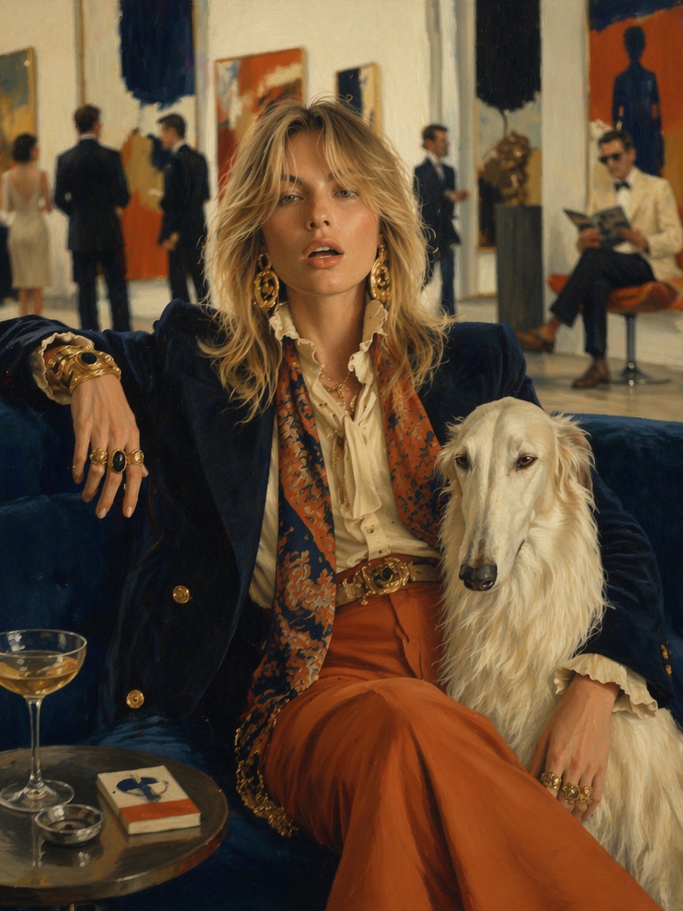 Gallery Gentleman and White Borzoi surreal editorial portrait prompt
