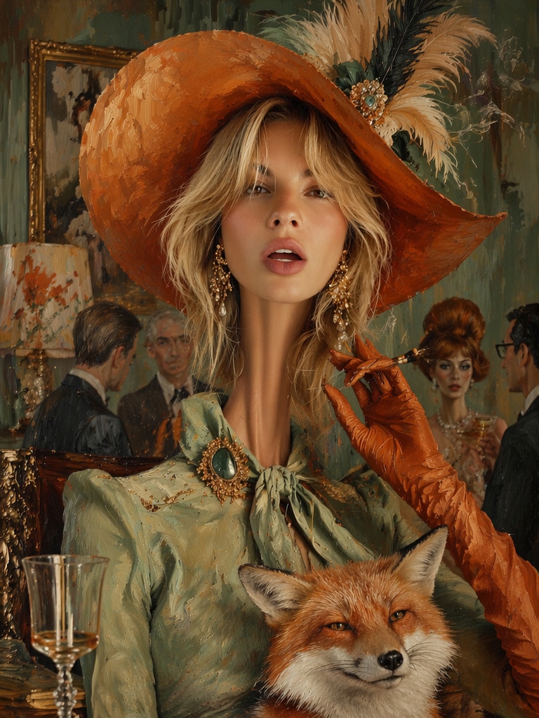 Orange Salon with Fox surreal editorial portrait prompt