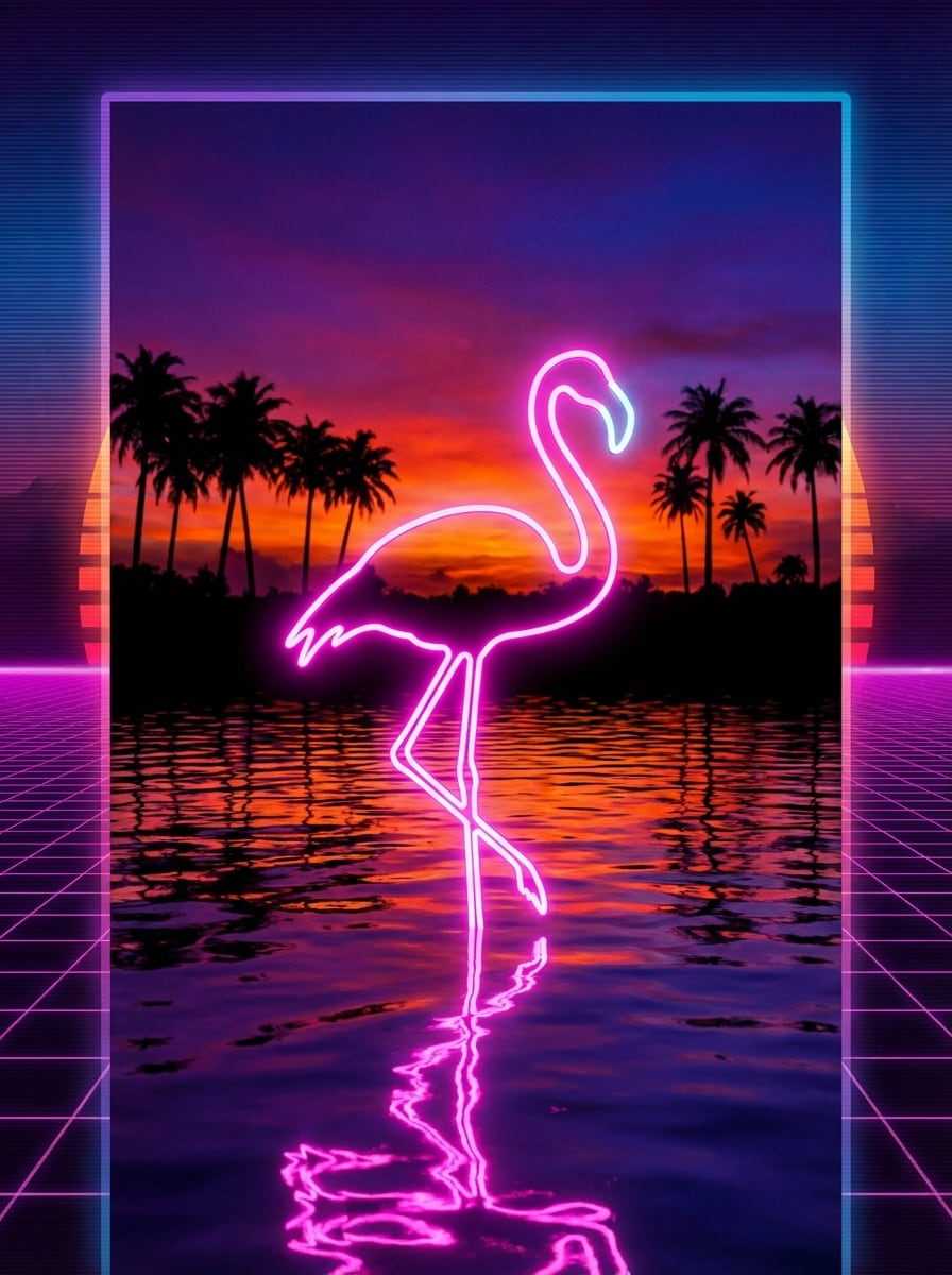Synthwave Sunset Flamingo