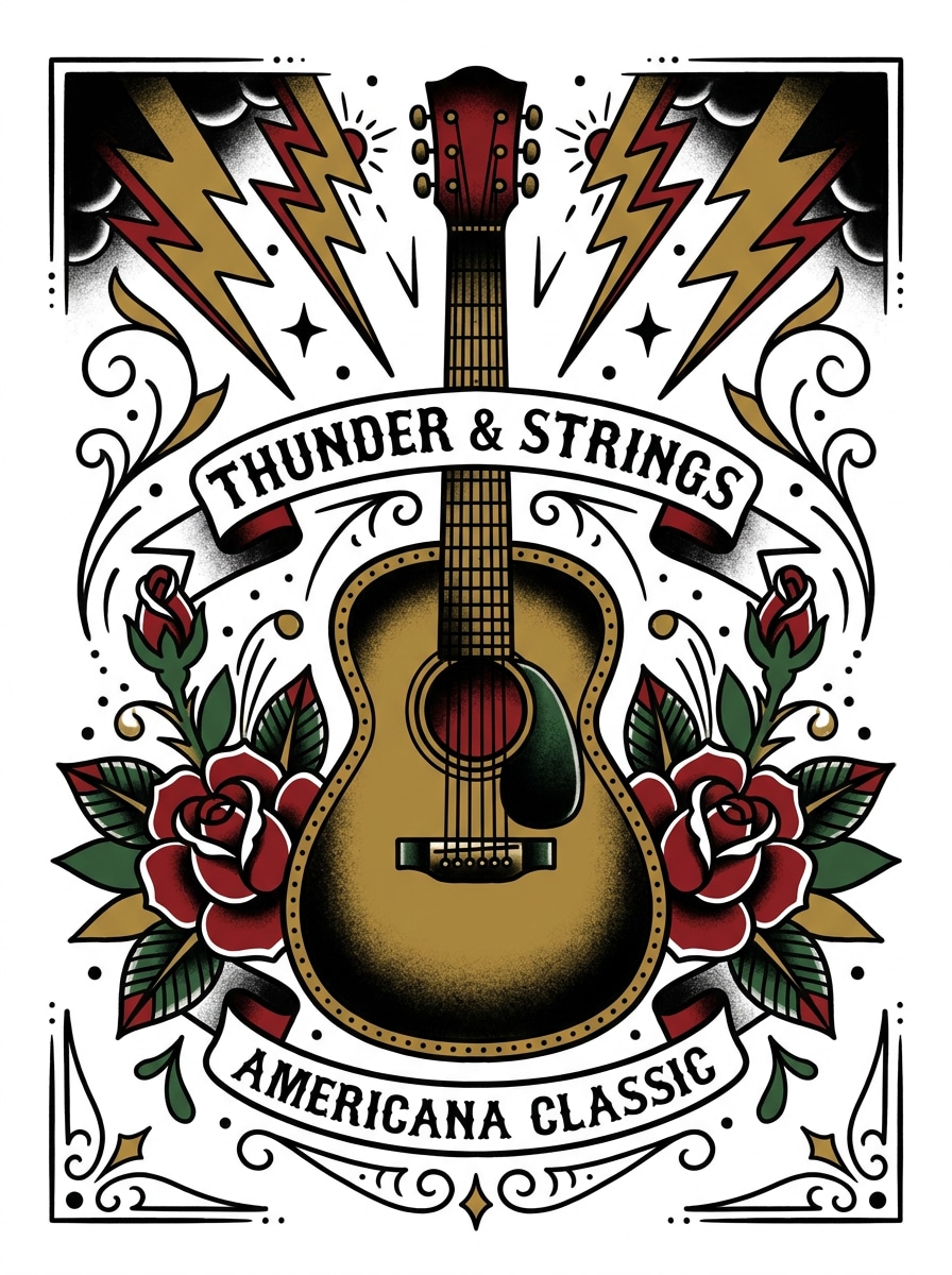 Tattoo Flash Guitar Illustration