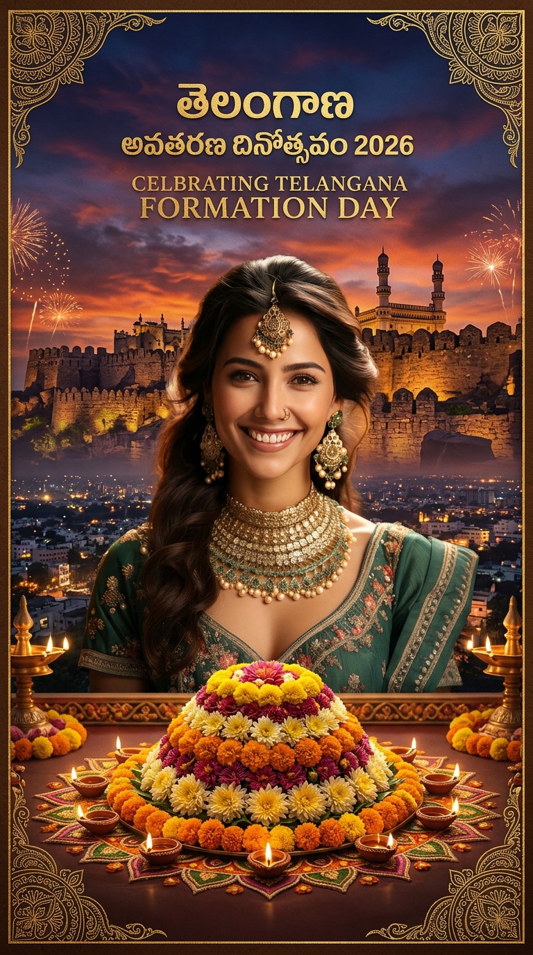 Golconda Fort Telangana Formation Day AI Poster
