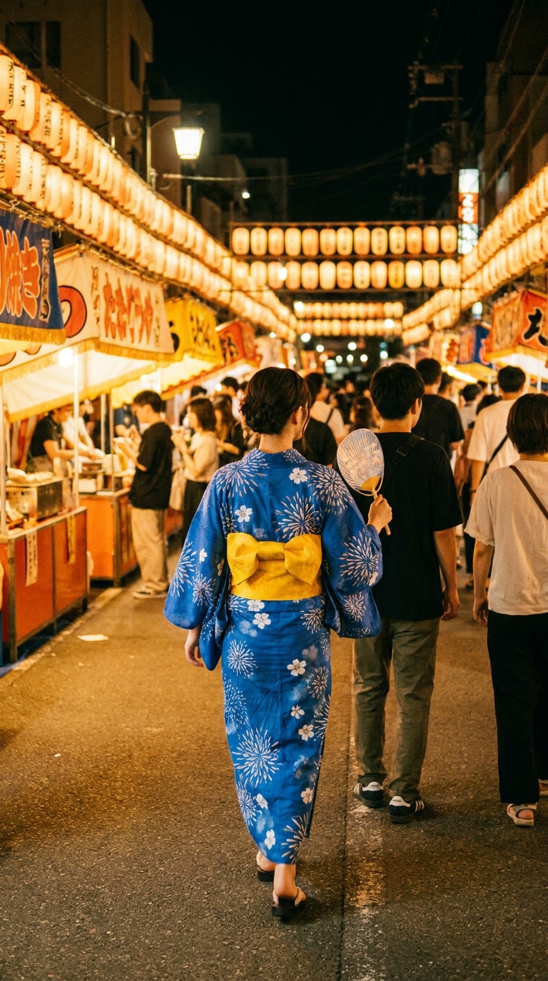 浴衣と天神祭AI画像