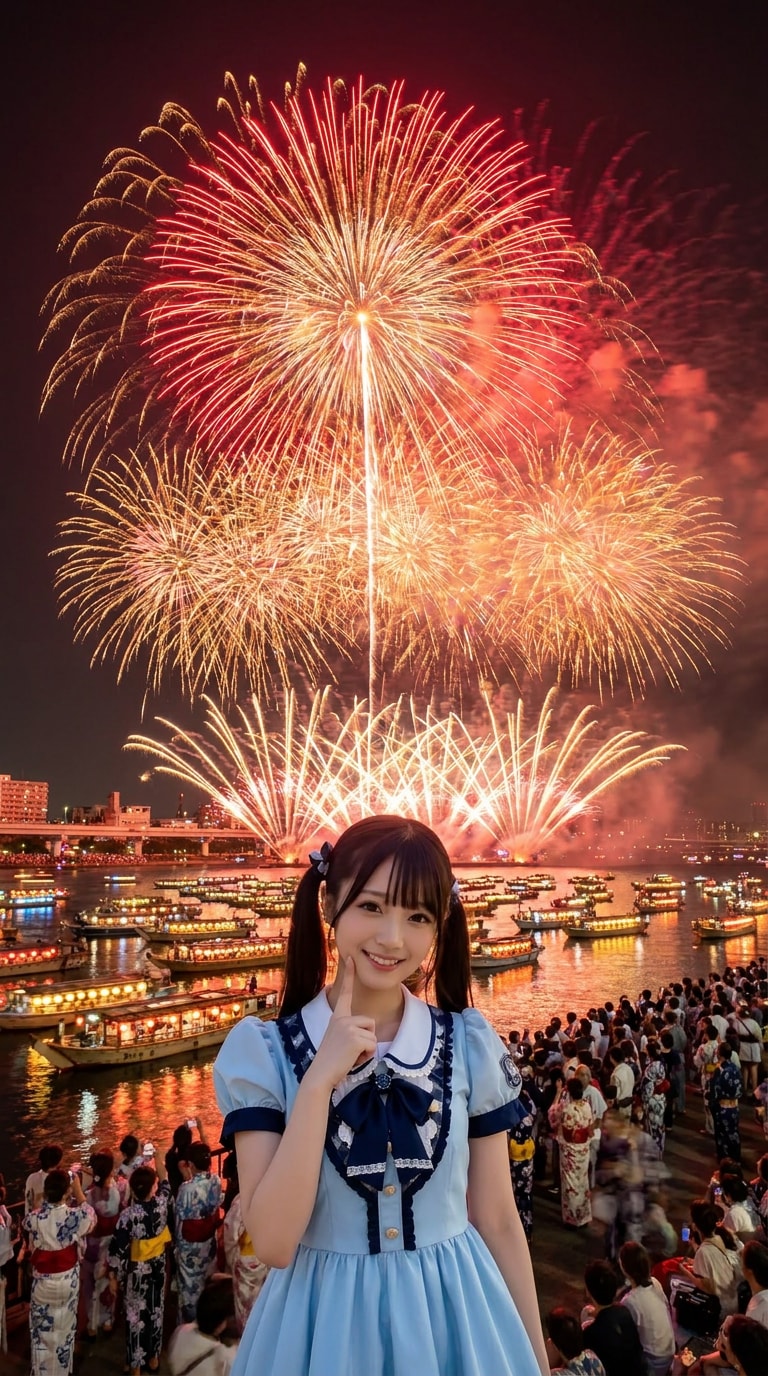 浴衣と屋台の夏祭りAI画像