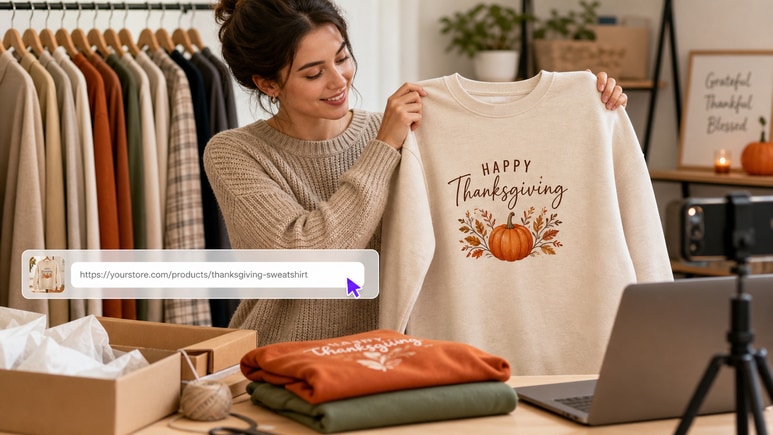 AI Thanksgiving Clothes workflow turning a product URL or owned images into a product-first video brief