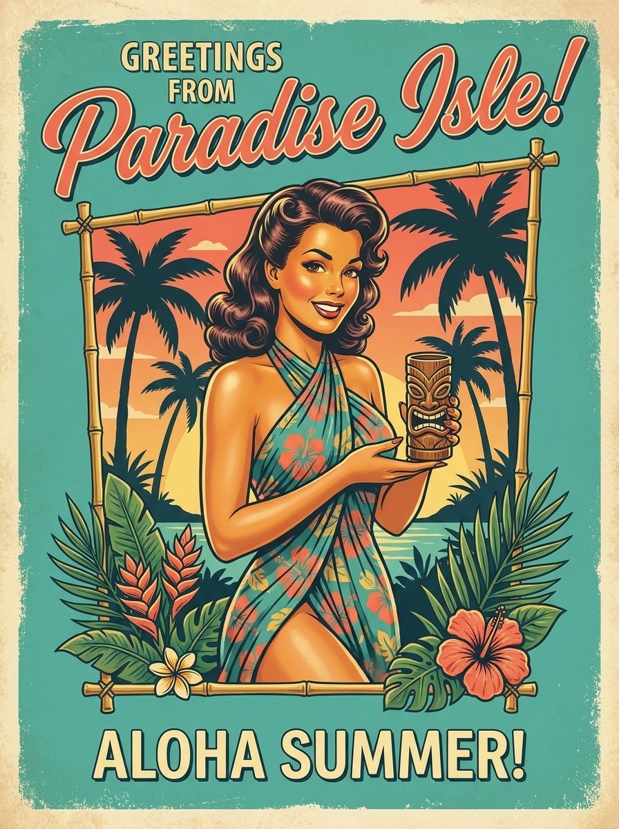 Tiki postcard paradise