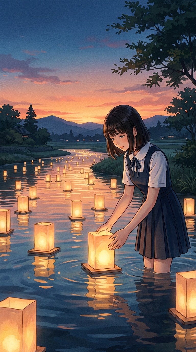 灯籠流しAI画像生成プロンプト作例