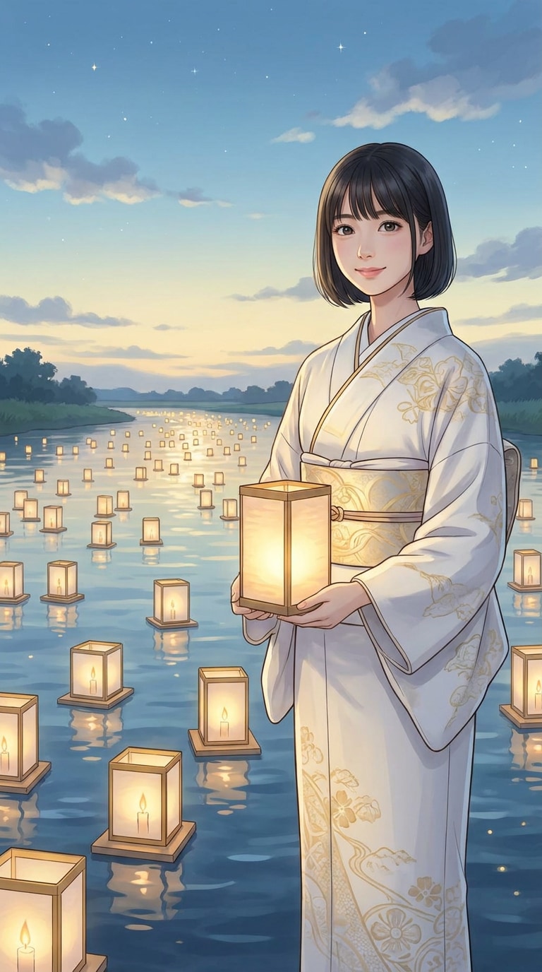 平和への祈り灯籠流しAI画像