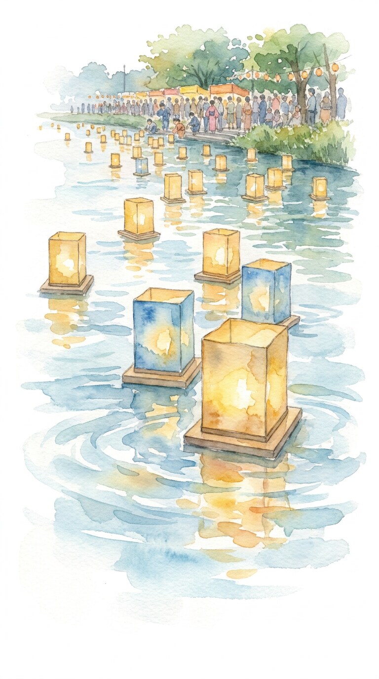 水彩風灯籠流しAIイラスト