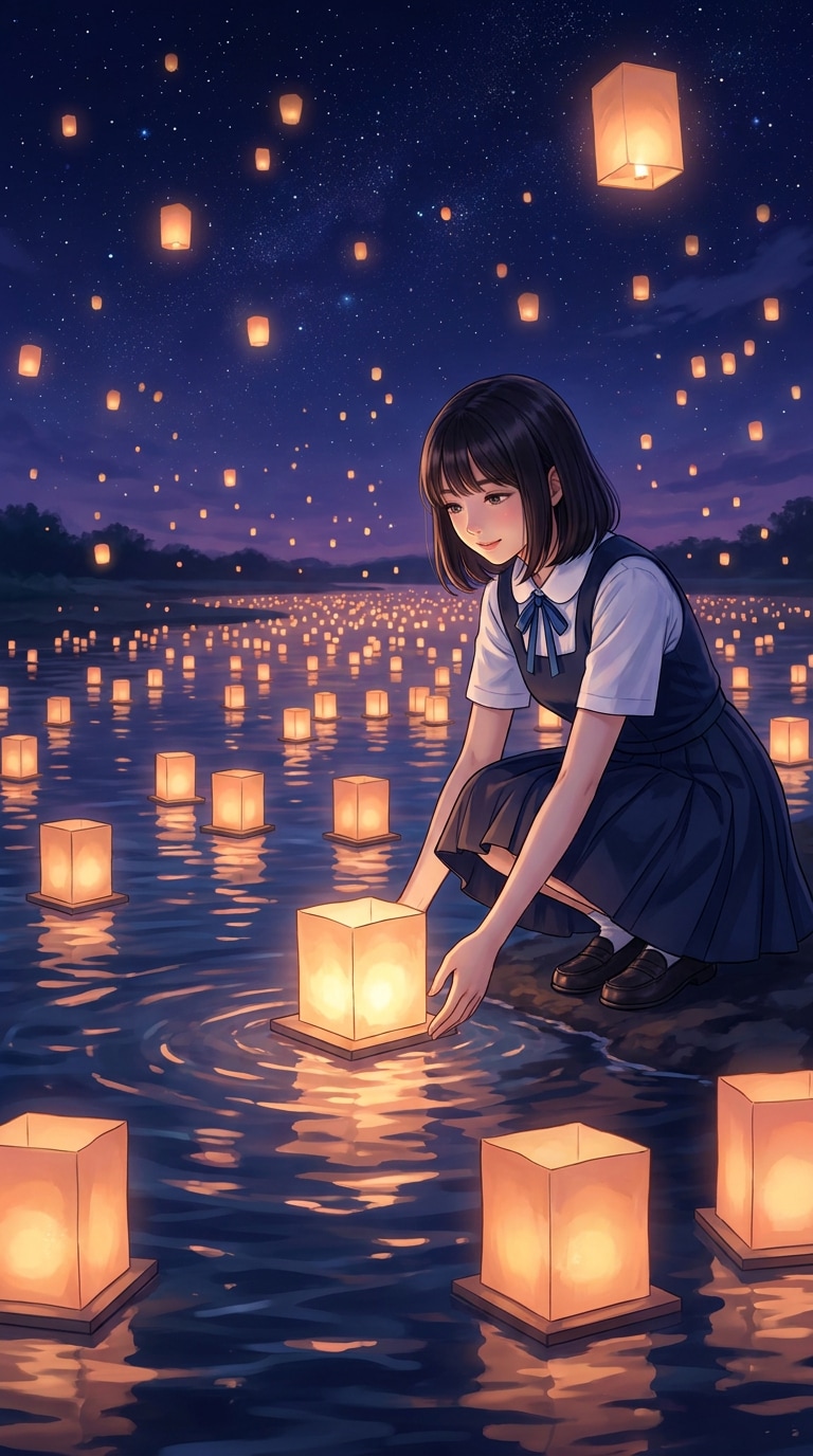 幻想的な灯籠流しAIイラスト