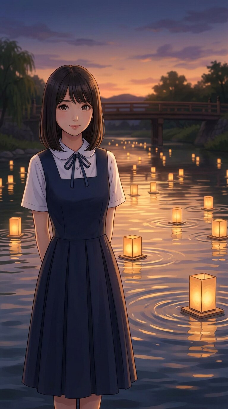 夏祭り灯籠流しAI画像素材