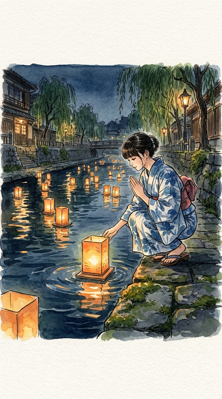 灯籠流しSNS投稿画像生成
