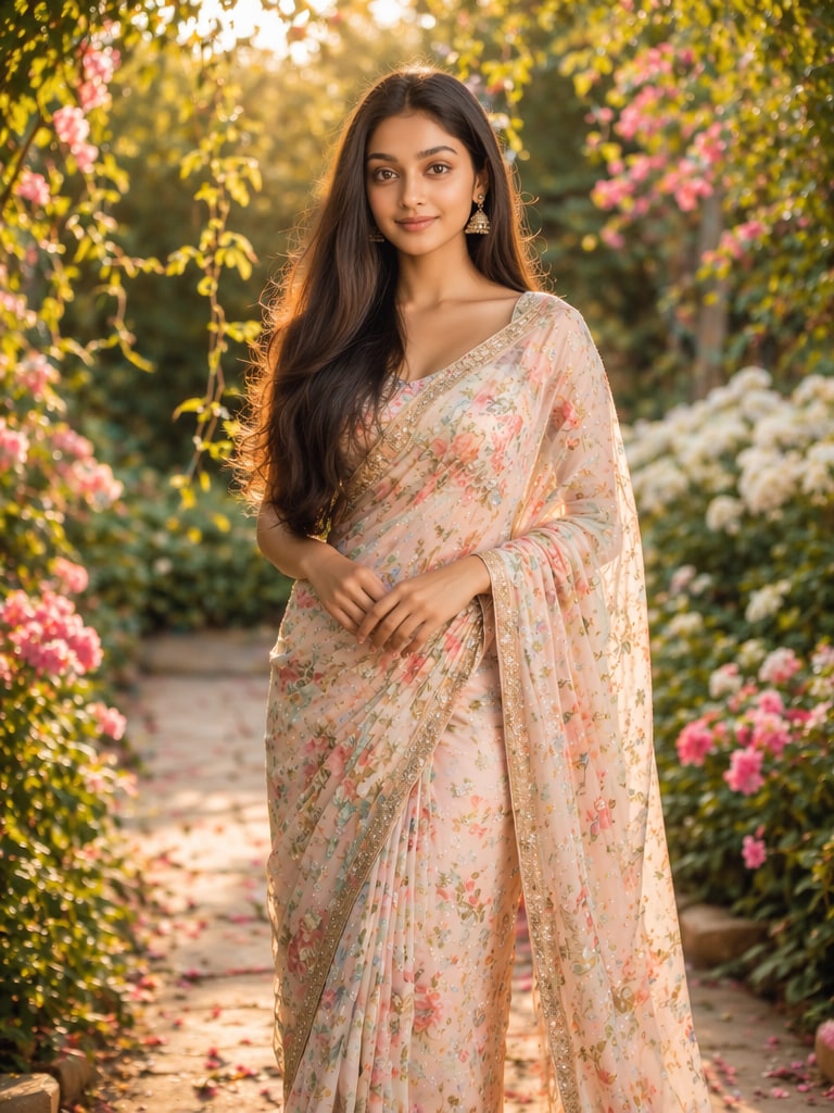 Floral Garden Traditional Saree Shoot Prompt