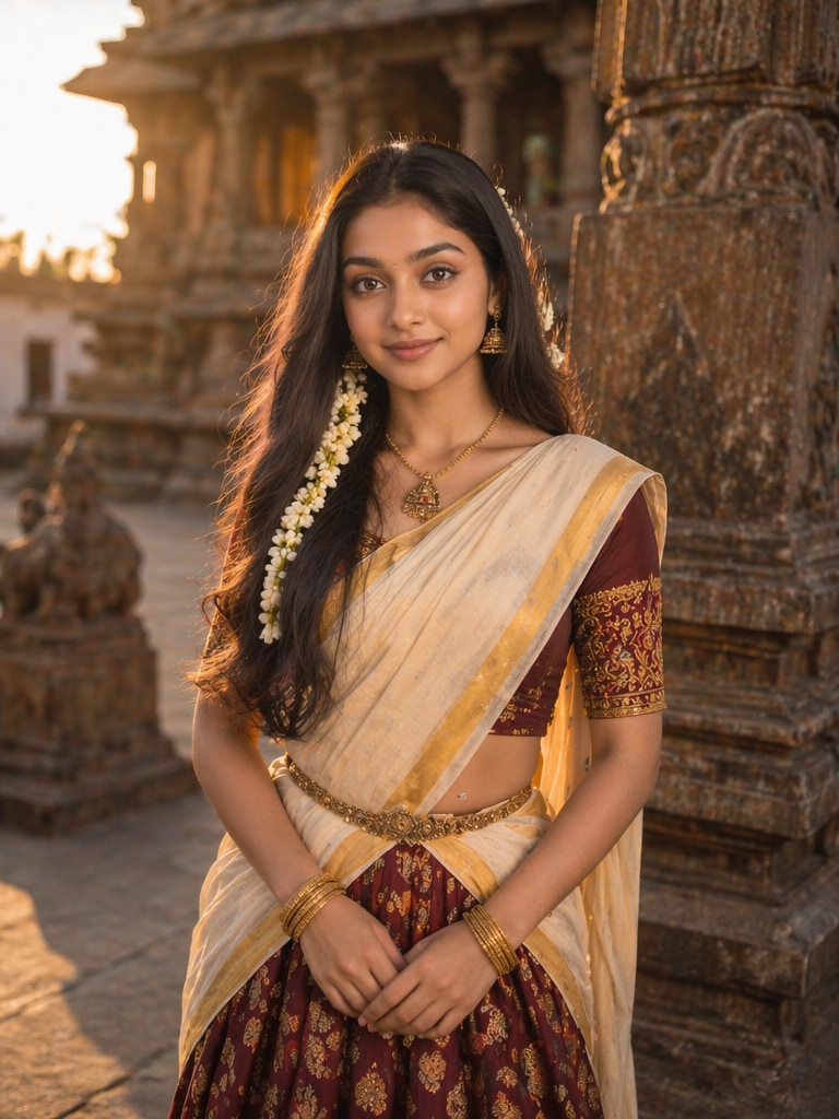 South Indian Half Saree Traditional Look Prompt