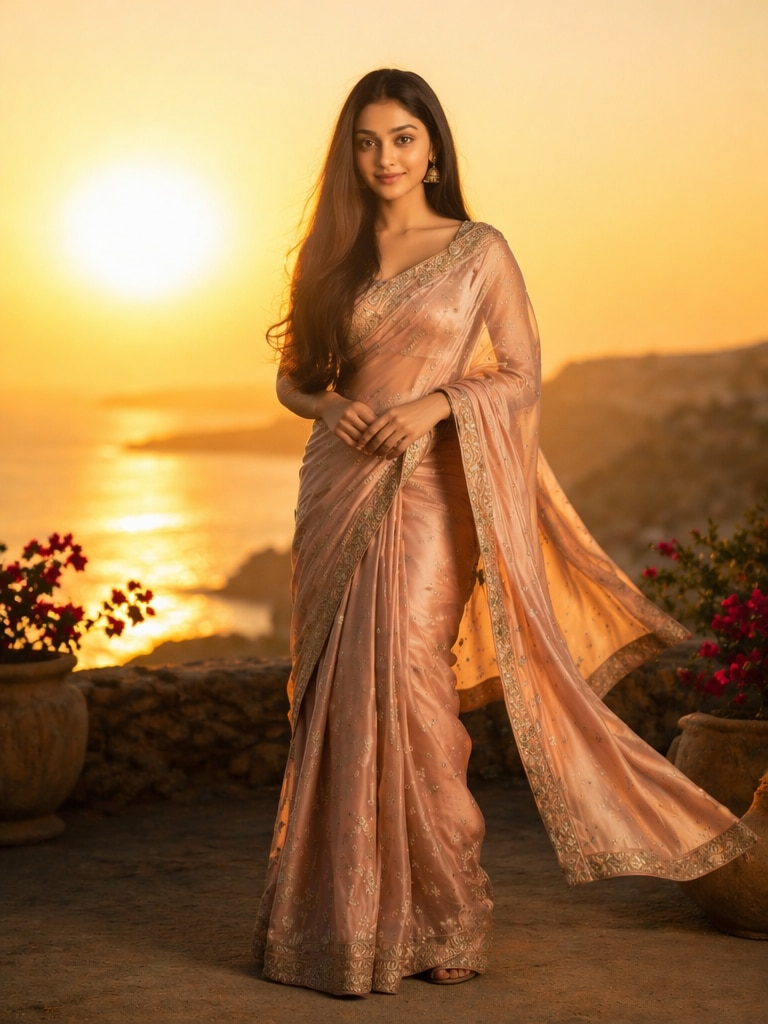 Sunset Saree Silhouette Photography Prompt