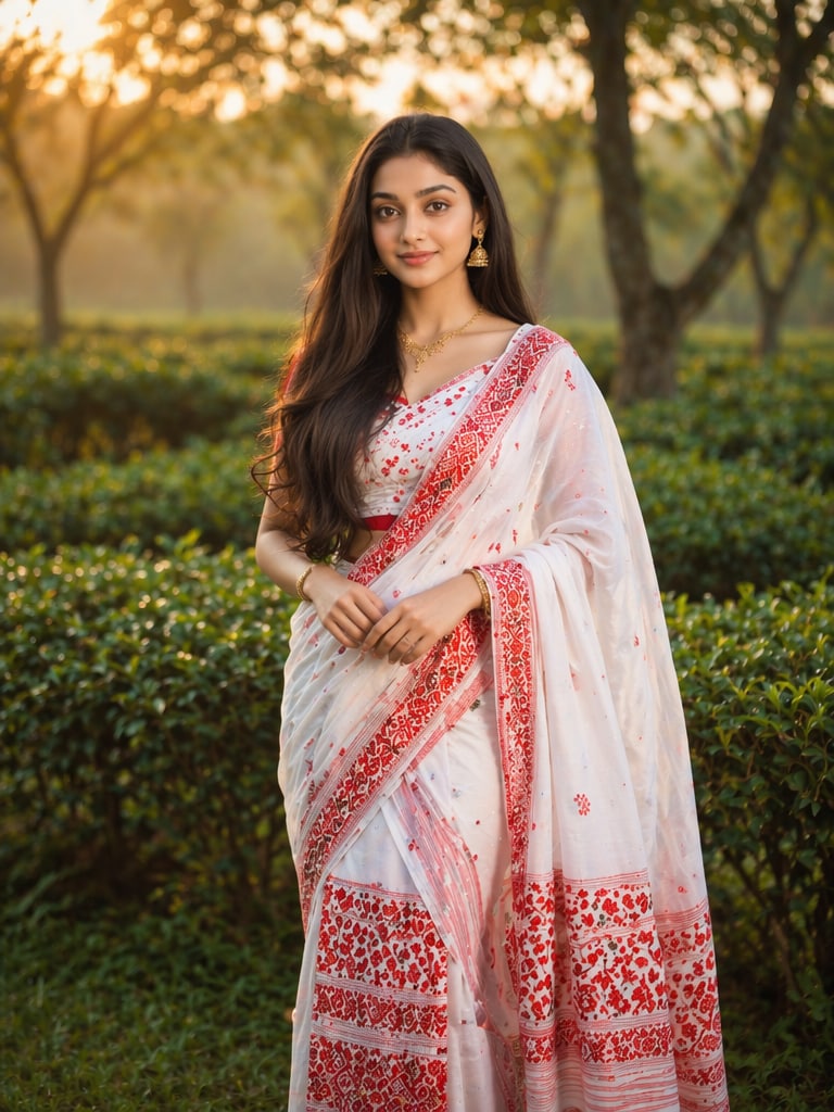 Assamese Mekhela Sador Traditional Portrait Prompt