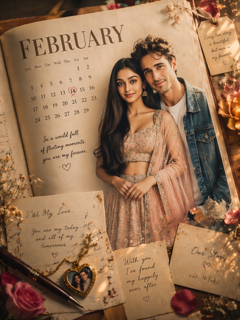 Romantic Calendar Book Prompt trending couple book AI photo editing prompt Instagram
