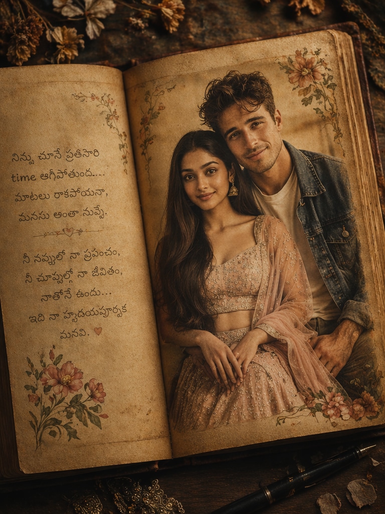Vintage Telugu Diary Prompt trending couple book AI photo editing prompt Instagram