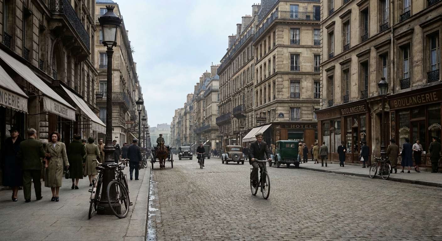 After vintage street scene turned into color