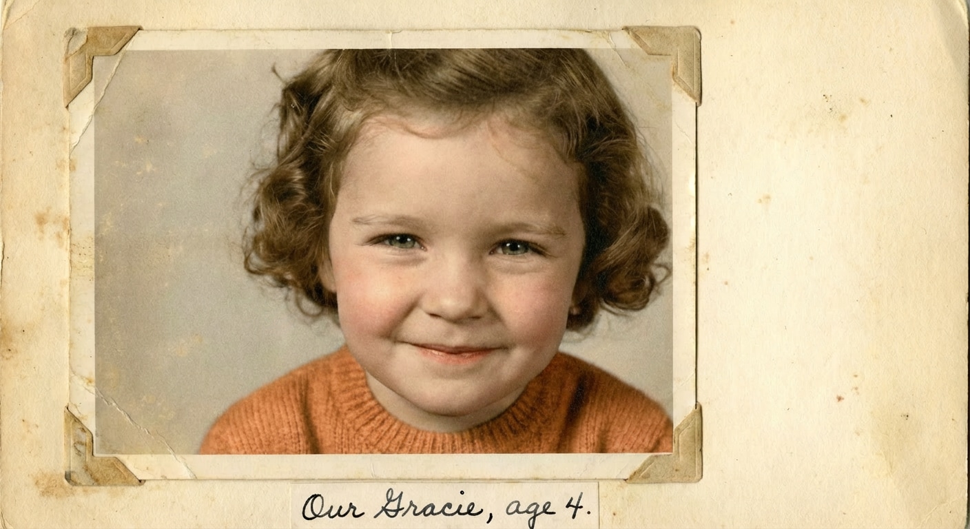 After childhood black and white photo colorization result