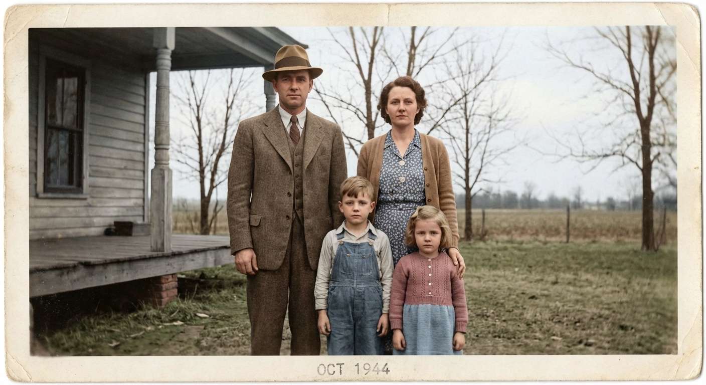 Old family photo after AI color restoration